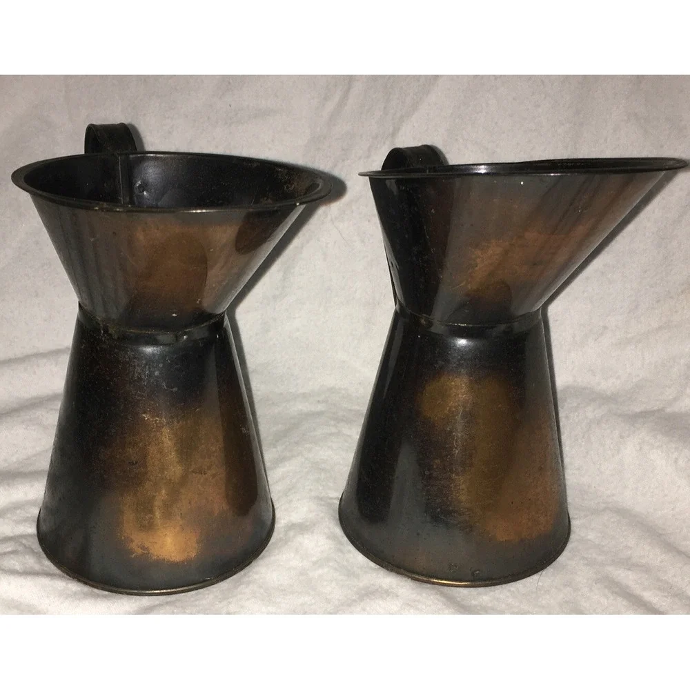 Vintage Rustic Copper and Brass Pitchers Primitive Patina Farmhouse Decor